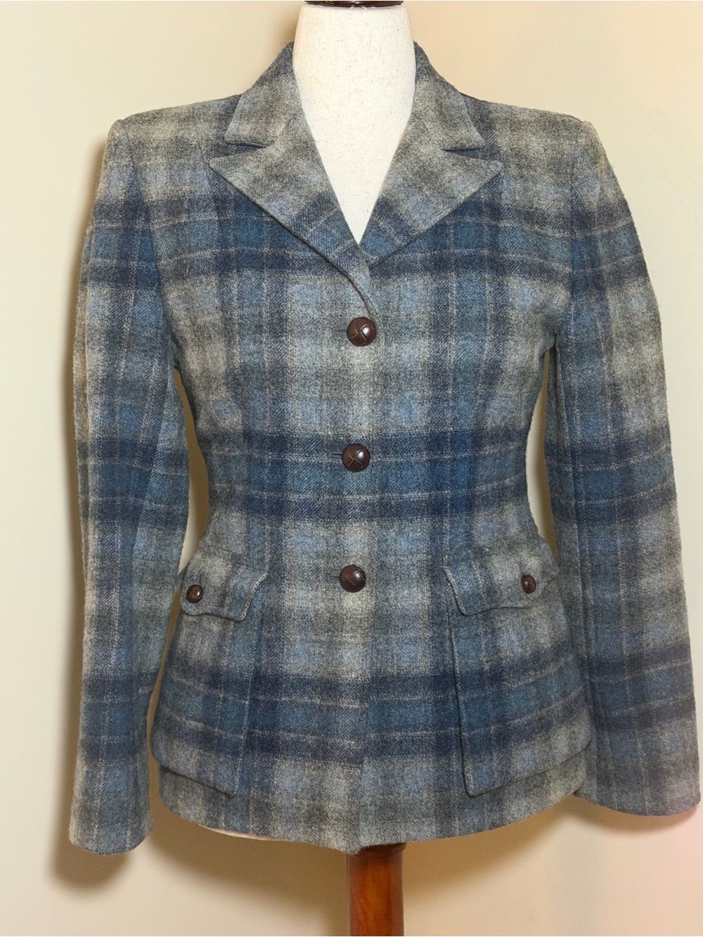 Lauren Ralph Lauren Women’s Size 6 Wool Plaid Blazer Blue Gray Made USA Vintage